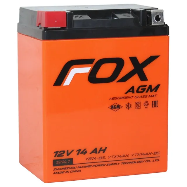 Аккумулятор FOX YB14-BS 14 Ач, прямая полярность, 132x89x165
