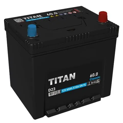 Аккумулятор TITAN ASIA Classic 60 Ач 510 А (EN), прямая полярность, D23